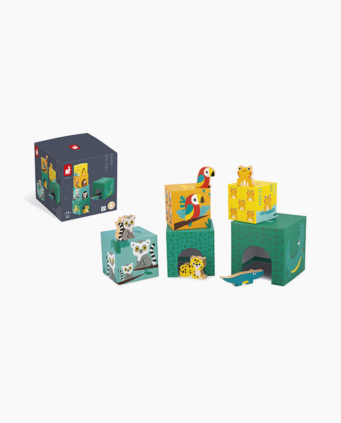 Jucarie de stivuit din lemn, Janod, Tropik, 5 piese, 12 luni+