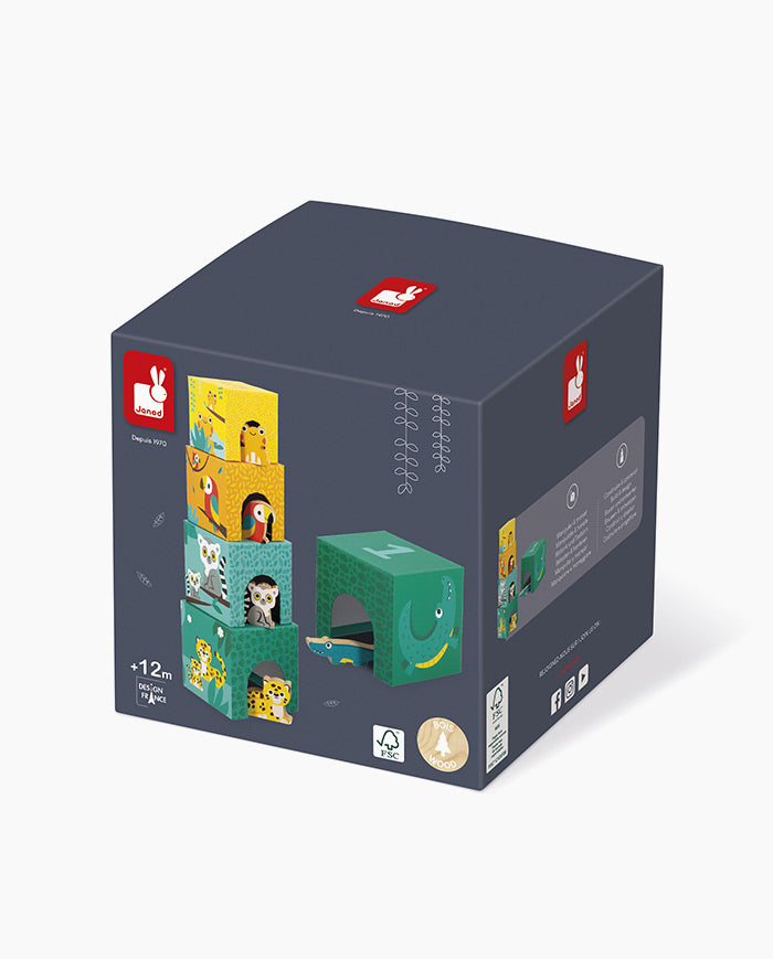 Jucarie de stivuit din lemn, Janod, Tropik, 5 piese, 12 luni+