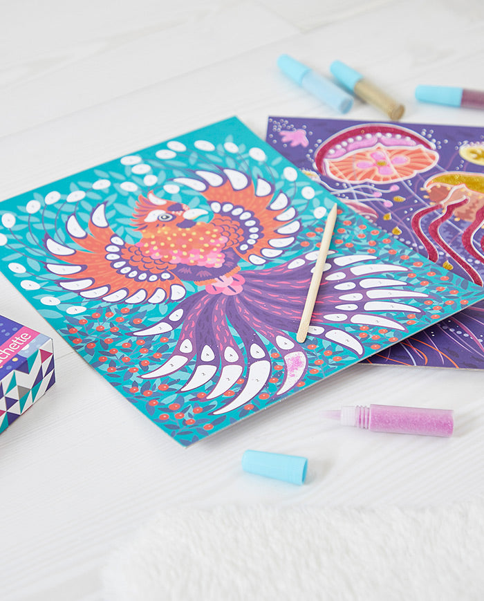 Set creativ glitter, Janod, animale fantastice, 7 ani+