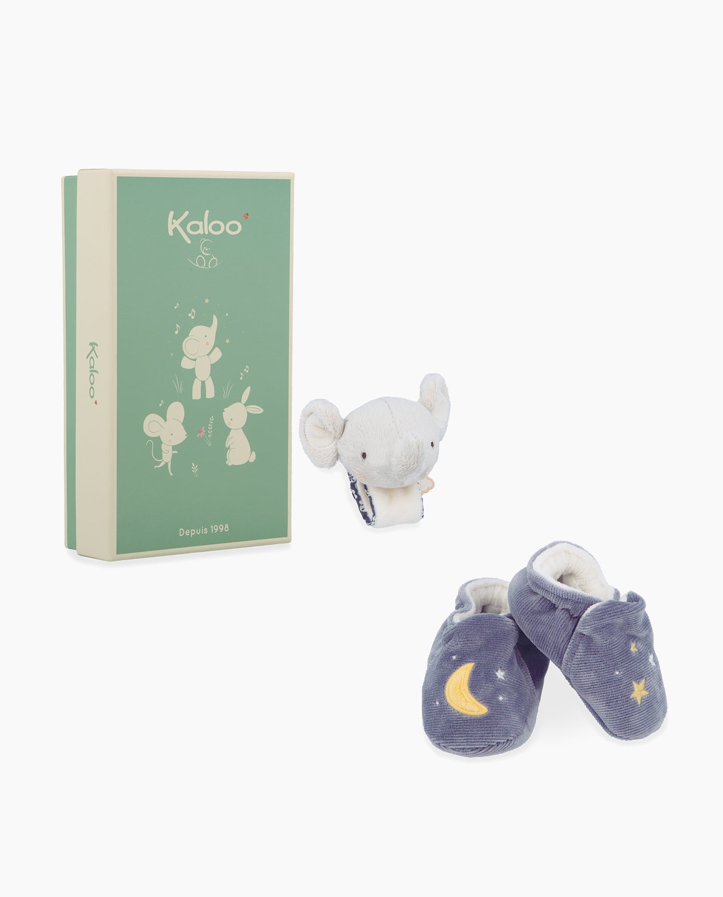 Cutie cadou pentru bebelusi, Kaloo, Botosei si bratara elefant