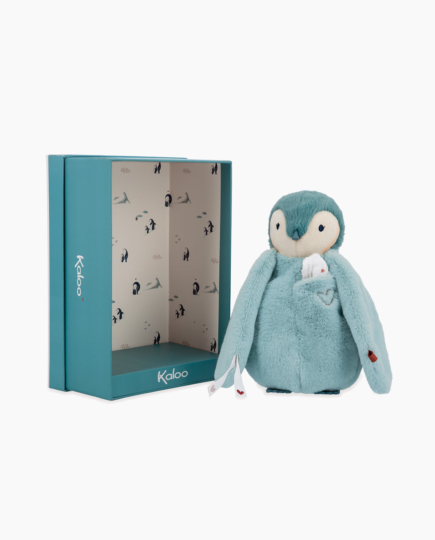 Jucarie din plus, Kaloo, cu batista, pinguin verde, 20 cm