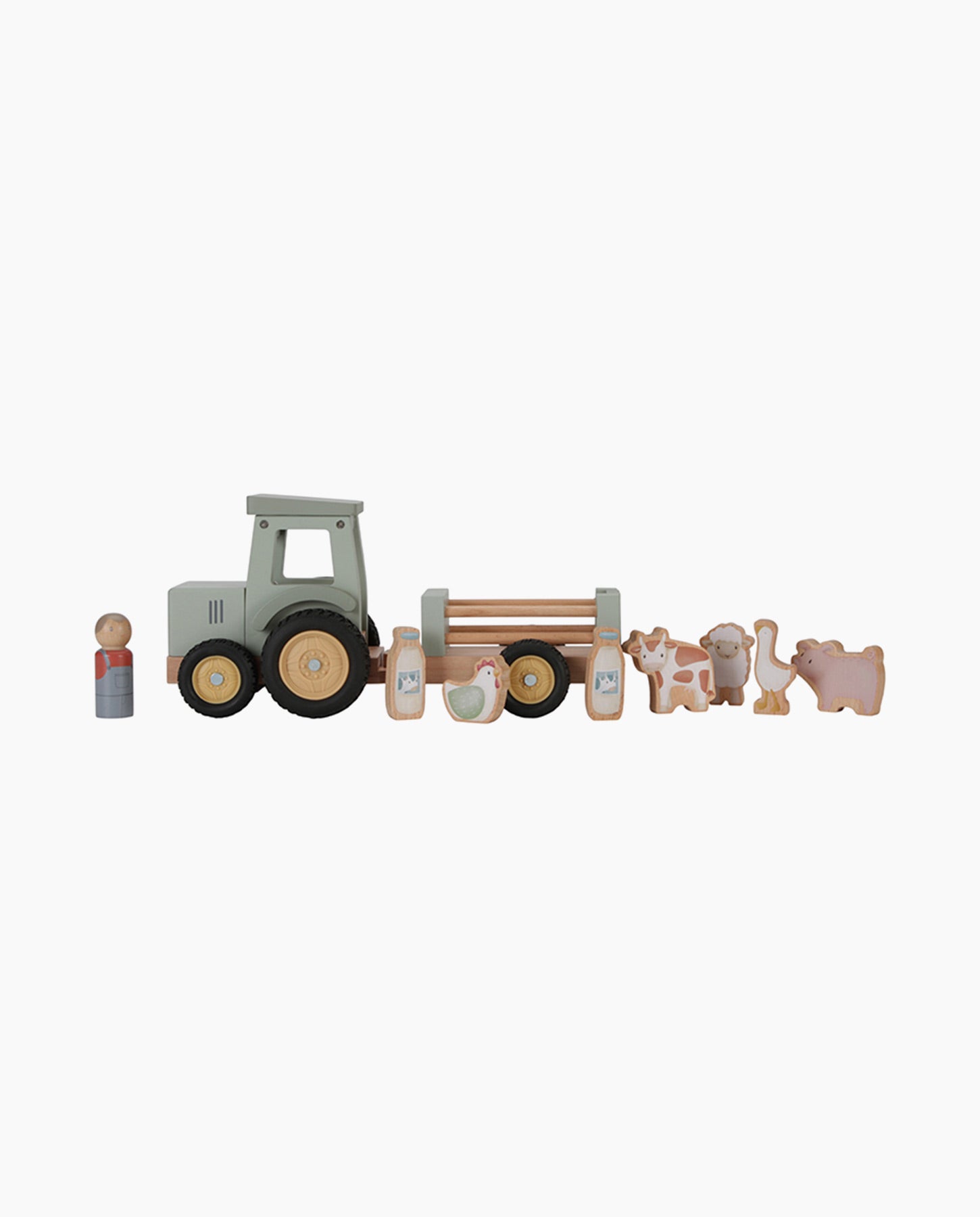 Tractor din lemn cu remorca, Little Dutch, Little Farm, 2 ani+