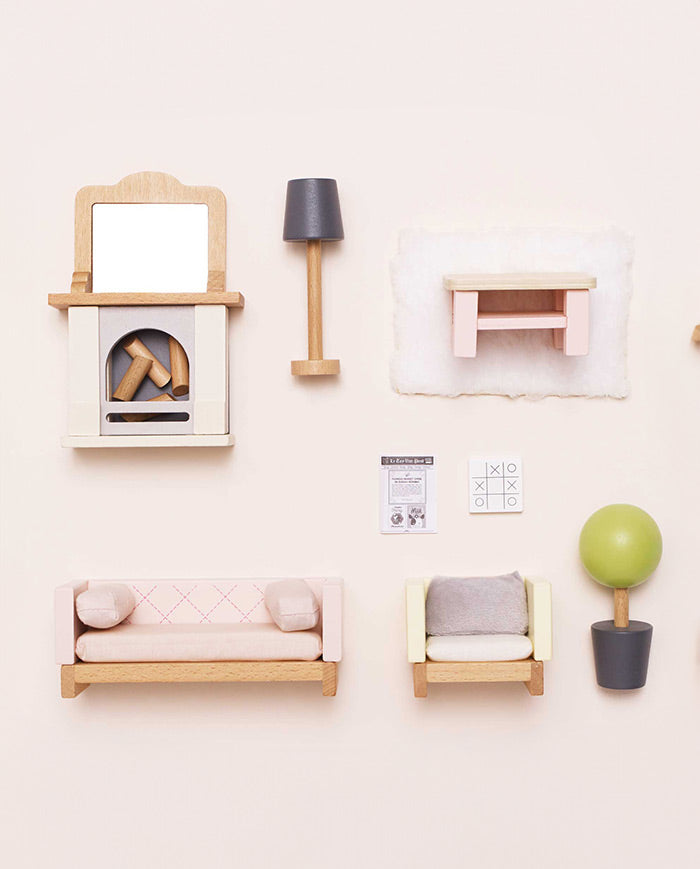 Mobilier pentru casuta, Le Toy Van, set camera de zi, 19 piese