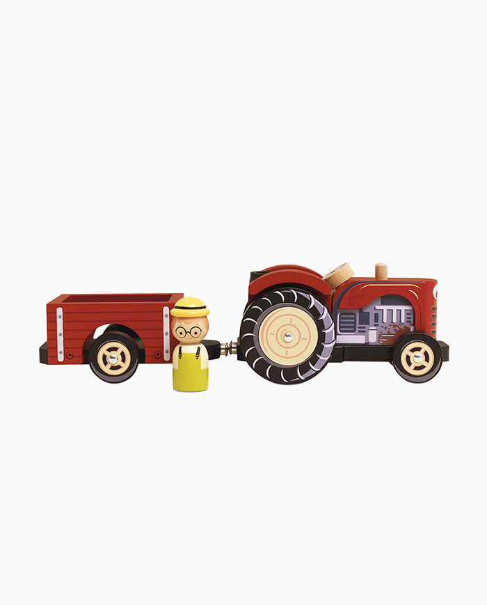 Tractor din lemn, Le Toy Van, rosu, 3 ani+