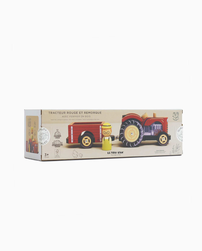 Tractor din lemn, Le Toy Van, rosu, 3 ani+