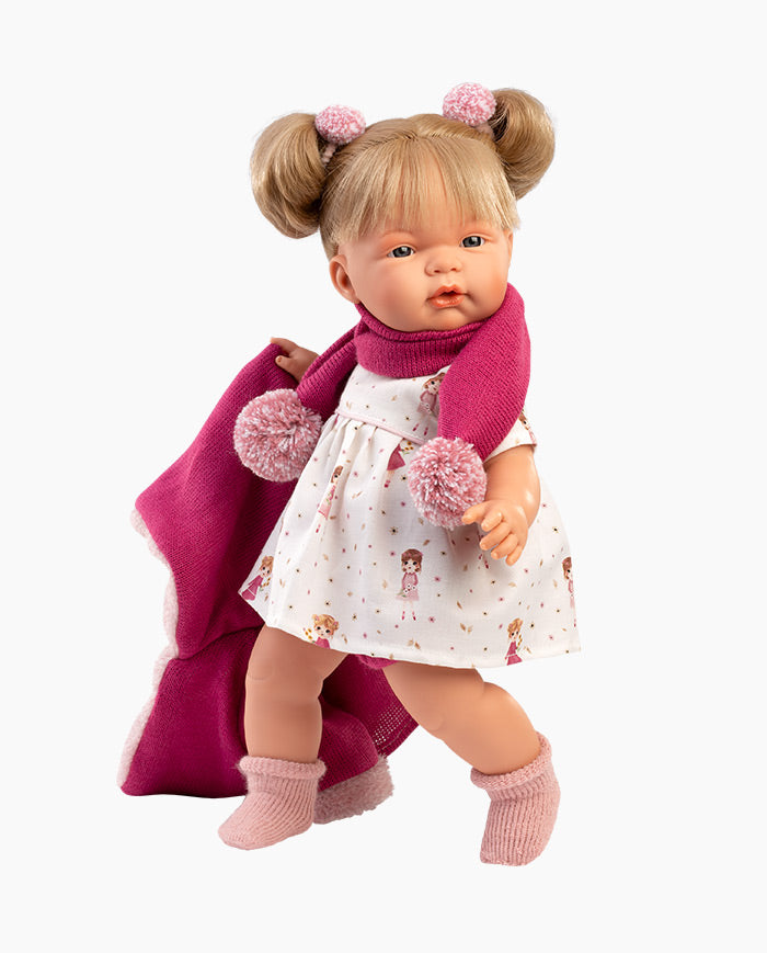 Imbracaminte Llorens, Papusi 38 cm, cu jacheta si fular fuchsia, 6 piese