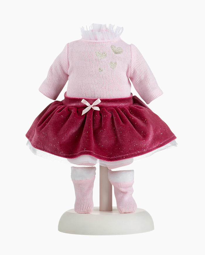 Imbracaminte Llorens, Papusi 35 cm, fustita roz, 4 piese