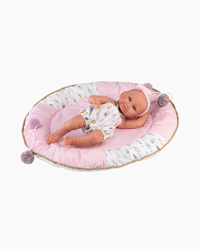 Imbracaminte Llorens, Bebelusi 42 cm, cu bentita si patut roz, 5 piese, 3 ani+