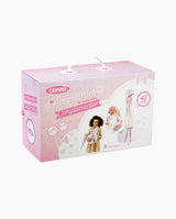 Imbracaminte Llorens, Bebelusi 42 cm, cu salopeta alba si flori roz, 5 piese, 3 ani+