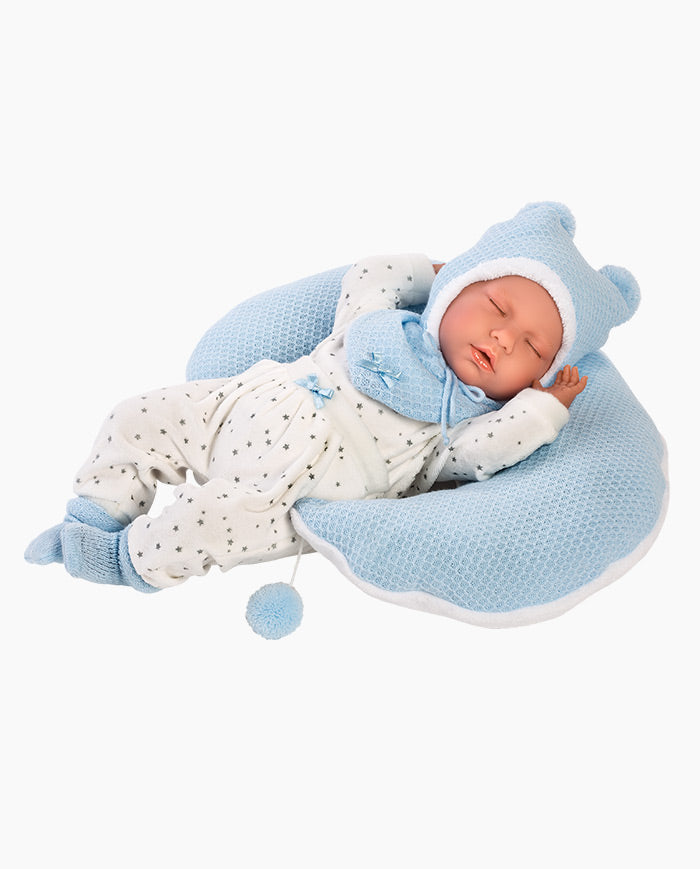 Imbracaminte Llorens, Bebelusi 42 cm, cu perinita semiluna albastra, 6 piese