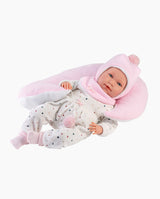 Imbracaminte Llorens, Bebelusi 42 cm, cu costumas alb si pernita semiluna, 6 piese