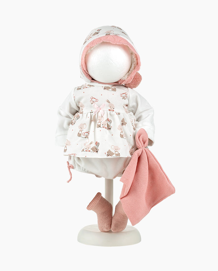 Imbracaminte Llorens, Bebelusi 44 cm, cu paturica doudou roz, 5 piese