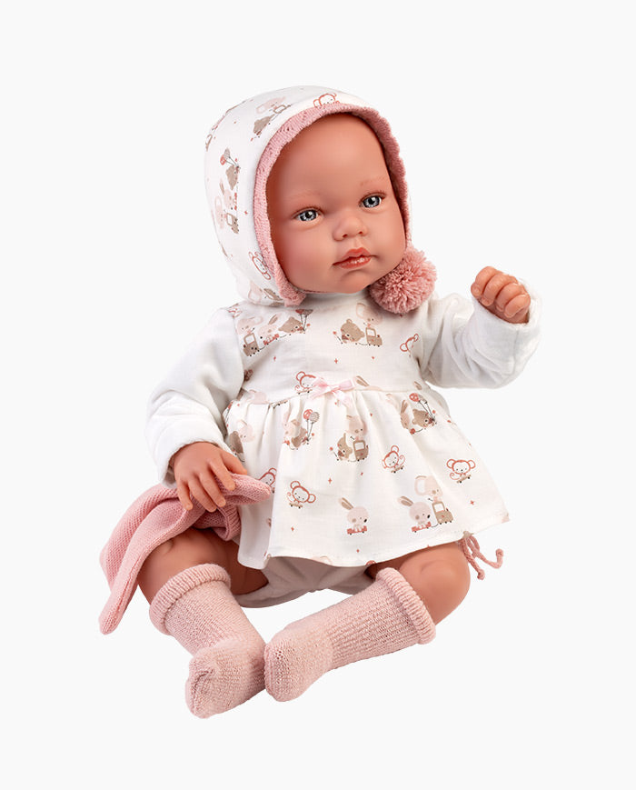 Imbracaminte Llorens, Bebelusi 44 cm, cu paturica doudou roz, 5 piese